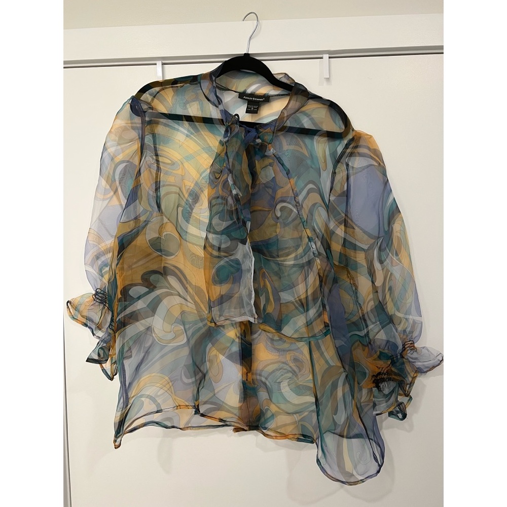 COPY - Ashley Stewart Colorful Transparent Puffy Sleeve Shirt Sz 16